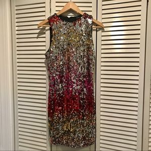 Forever 21 Red Orange Silver Sequins Dress